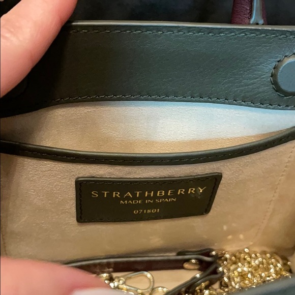 Strathberry Nano Tote.LeatherForrest/Sand/Burgundy - Picture 3 of 6